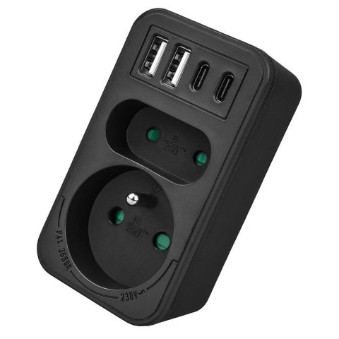 Maclean Gniazdko prądowe x2 + 4xUSB Maclean, rozgałęźnik z 2 gniazdami, 2xUSB A, 2xUSB C PD 20W, 1x16A + 1x6A, MCE249 F/B