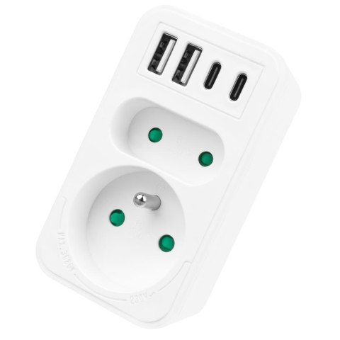 Maclean Gniazdko prądowe x2 + 4xUSB Maclean, rozgałęźnik z 2 gniazdami, 2xUSB A, 2xUSB C PD 20W, 1x16A + 1x6A, MCE249 F/W