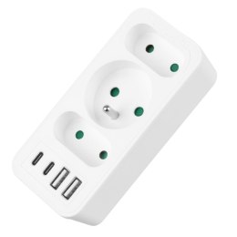 Maclean Gniazdko prądowe x3 + 4xUSB Maclean MCE248 F/W, rozgałęźnik z 3 gniazdami, 2xUSB A, 2xUSB C PD 20W, 1x16A + 2x6A