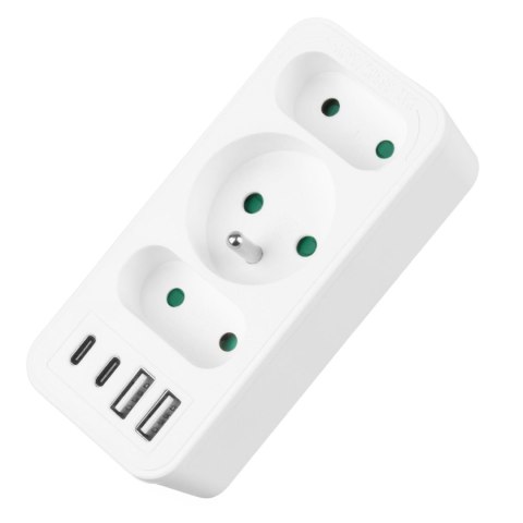 Maclean Gniazdko prądowe x3 + 4xUSB Maclean MCE248 F/W, rozgałęźnik z 3 gniazdami, 2xUSB A, 2xUSB C PD 20W, 1x16A + 2x6A