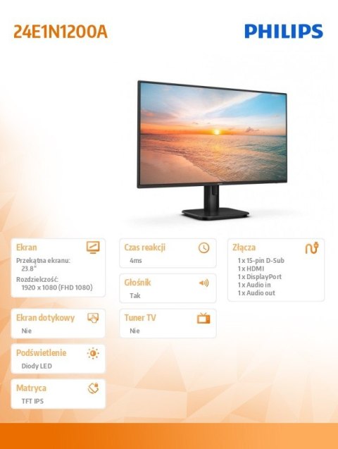 Philips Monitor 24E1N1200A IPS 120Hz HDMI DP VGA Głośniki