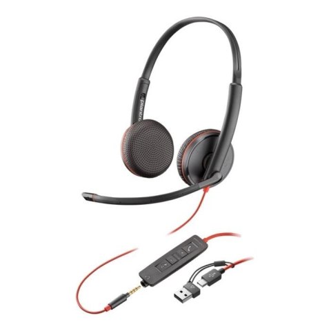 Poly Słuchawki z mikrofonem Poly Blackwire 3225 Stereo USB-C + 3,5mm jack + adapter USB-C/A czarne