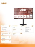 AOC Monitor 24E4U 23.8 cala IPS 120Hz HDMI DP VGA Pivot Głośniki
