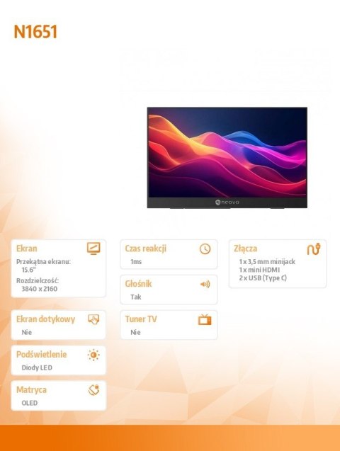 AG NEOVO Monitor 15 cali OLED 4K USB-C mHDMI 400n czarny