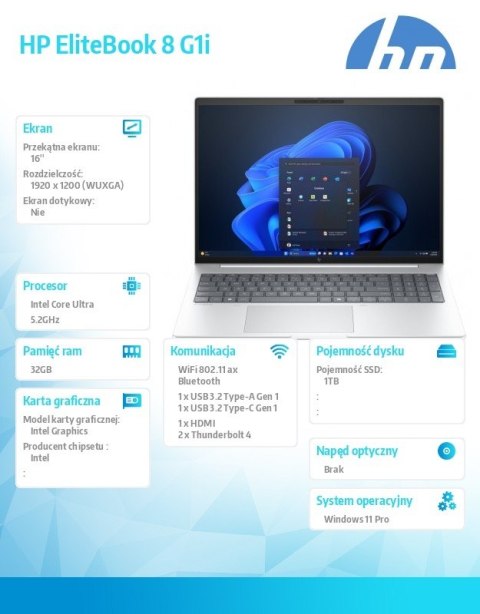 HP Inc. Notebook EliteBook 8 G1i U7-255U 1TB/32GB/W11P/16cali C51LYET