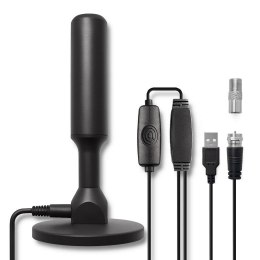 Qoltec Antena telewizyjna Qoltec DVB-T2 ze wzmacniaczem sygnału i magnetyczną podstawą | wewnętrzna | 4K | 28dBi | 5m
