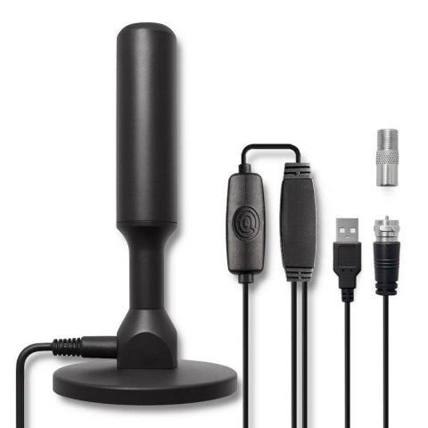 Qoltec Antena telewizyjna Qoltec DVB-T2 ze wzmacniaczem sygnału i magnetyczną podstawą | wewnętrzna | 4K | 28dBi | 5m
