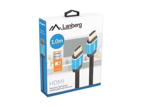 LANBERG Kabel HDMI Lanberg M/M v2.0 1m czarny pełna miedź Box Premium certyfikat