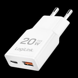 LogiLink Ładowarka sieciowa LogiLink PA0346 USB GaN, 20 W, 1x USB-C (PD), 1x USB-A (QC), biała