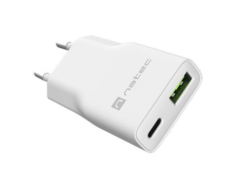 Natec Ładowarka sieciowa, Ładowarka do laptopów Natec Ribera Gan Slim 1x USB-A + 1x USB-C 20W biała