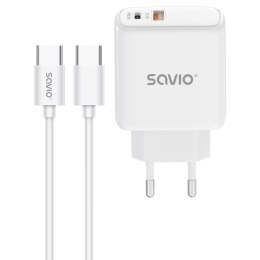 Savio Ładowarka sieciowa 20W SAVIO LA-13 + Kabel Quick Charge Power Delivery 3.0 Biała