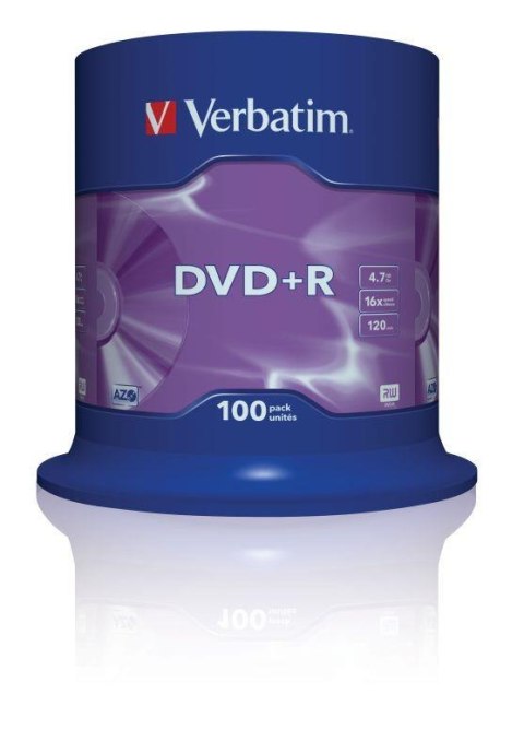 Verbatim Płyty DVD+R Verbatim 16x 4.7GB Matt Silver (Cake 100)