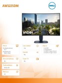 Dell Monitor AW3225DM 31.6 cala Curved NVIDIA G-Sync Compatible 180Hz VA QHD (3440x1440)/16:9/DP/2xHDMI/3xUSB 3.2/3Y AES&PPE