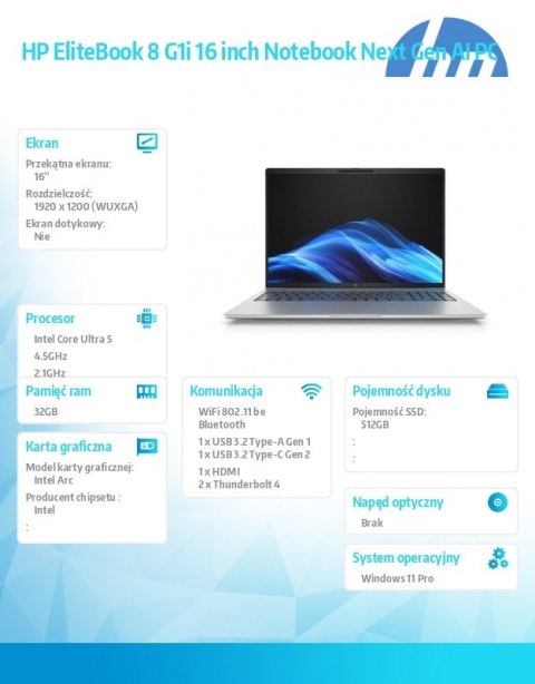 HP Inc. Notebook EliteBook 8 G1i U5-228V 512GB/32GB/W11P/16.0 C51MMET