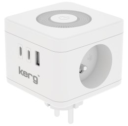 KERG Kostka zasilająca KERG 2-gniazdowa + ładowarka USB-A+USB-C + lampka LED 16A/250V biała