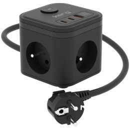 KERG Kostka zasilająca KERG 3-gniazdowa + szybka ładowarka USB-A+USB-C 1,5m 3×1,5mm2 H05VV-F 16A/250V czarna