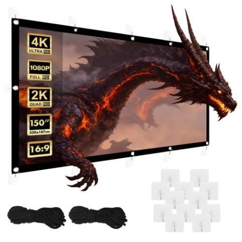 Maclean Ekran projekcyjny Maclean MC-167, 150", 330x187cm, obramowanie 25mm 16:9, haczyki do naciągu