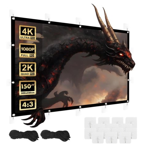 Maclean Ekran projekcyjny Maclean MC-168, 150", 300x220cm, obramowanie 25mm 4:3, haczyki do naciągu