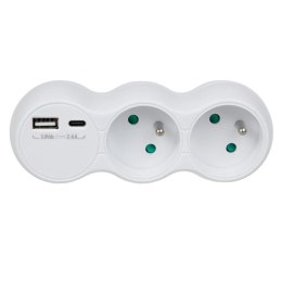 Maclean Gniazdko prądowe Maclean MCE339 E, rozgałęźnik z 2 gniazdami, 2x USB A/C, typu E, 2x16A