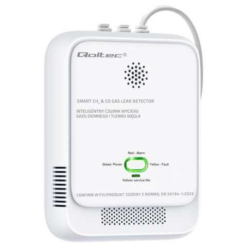 Qoltec Czujnik wycieku gazu ziemnego i tlenku węgla Qoltec | alarm 85dB | LED