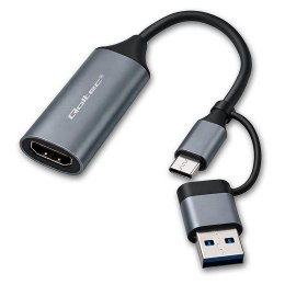 Qoltec Kabel adapter Qoltec USB-C USB-A | HDMI | 4K 30Hz | Aluminium