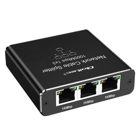 Qoltec Switch niezarządzalny Qoltec mini rozdzielacz splitter 1x3 port RJ45 | 1000Mbps | USB-C | Aluminium