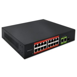 Qoltec Switch niezarządzalny Qoltec przełącznik sieciowy Fast Ethernet PoE | 16x RJ45 10/100 Mb/s | 2x RJ45 Uplink 1000 Mb/s | 1x SFP 1