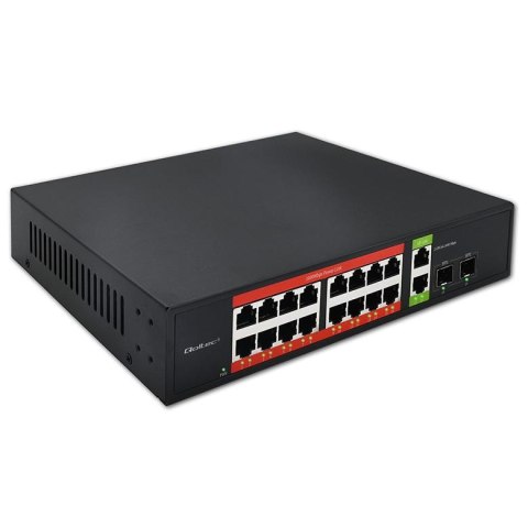 Qoltec Switch niezarządzalny Qoltec przełącznik sieciowy Gigabit Ethernet PoE | 16x RJ45 | 2x RJ45 Uplink | 2x SFP | 1000 Mb/s