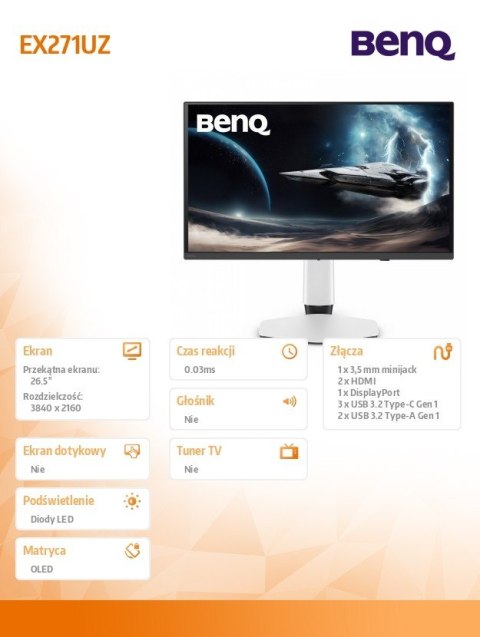 Benq Monitor 26.5 cala EX271UZ 4K 240Hz/UHD/OLED