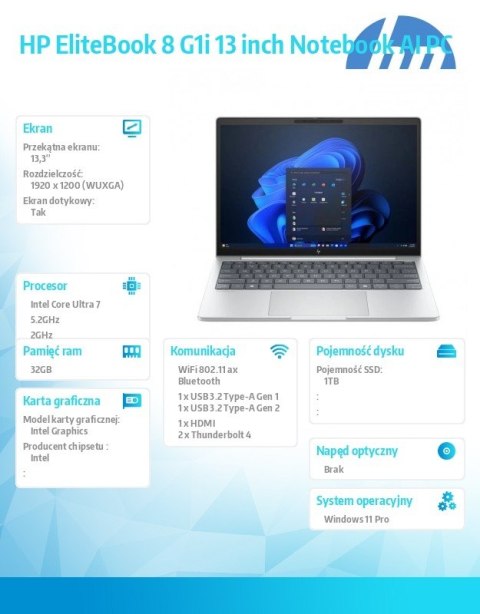 HP Inc. Notebook EliteBook 8 G1i U7-255U 1TB/32GB/W11P/13.3 C51MSET