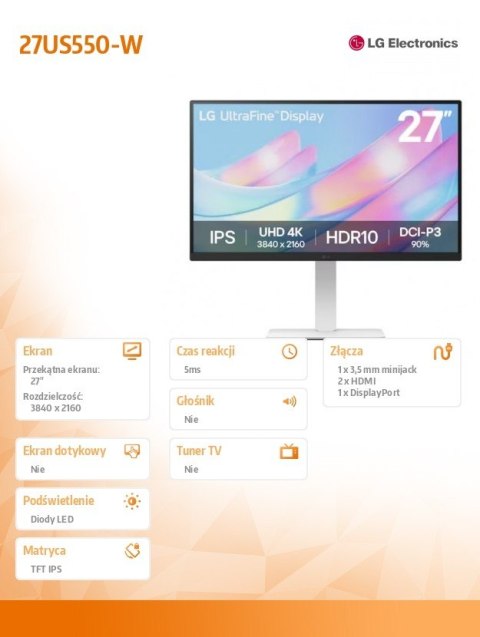 LG Electronics Monitor 27 cali 27US550-W