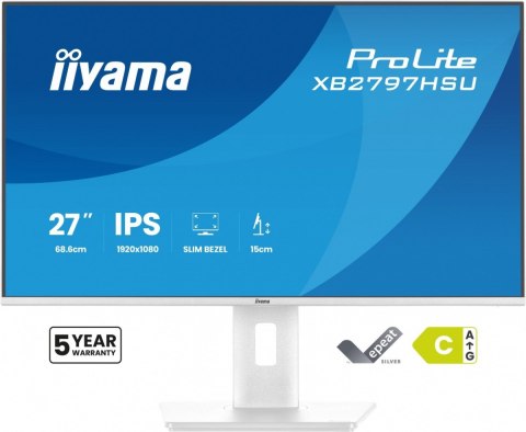 IIYAMA Monitor 27 cali XB2797HSU-W1 IPS, FHD, HDMI, DP, 120Hz, 2xUSBv3.2, 2xUSB-C, 350 CD, x2W, HAS 150/PIVOT, Biały