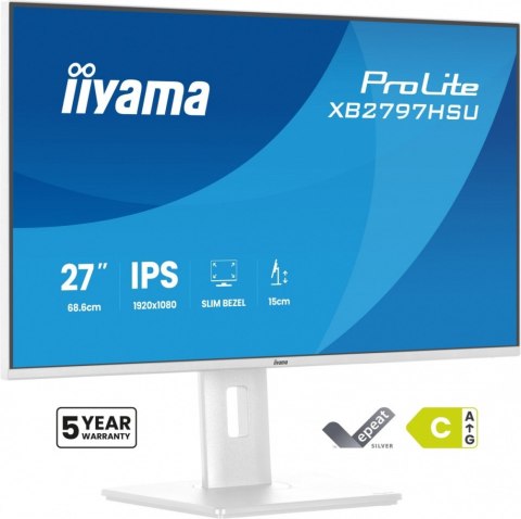 IIYAMA Monitor 27 cali XB2797HSU-W1 IPS, FHD, HDMI, DP, 120Hz, 2xUSBv3.2, 2xUSB-C, 350 CD, x2W, HAS 150/PIVOT, Biały