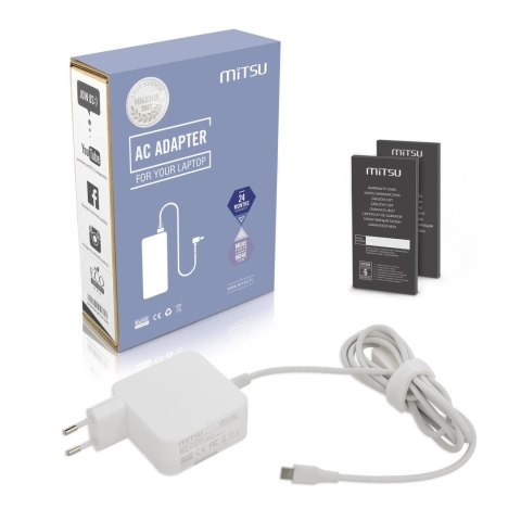 Mitsu Zasilacz sieciowy Mitsu 45W USB-C, USBC, 5-20V, 2-3A (white) do notebooka