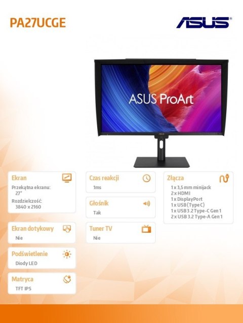 Asus Monitor 27 cali ProArt PA27UCGE 4K IPS 600NIT USB-C HDMI