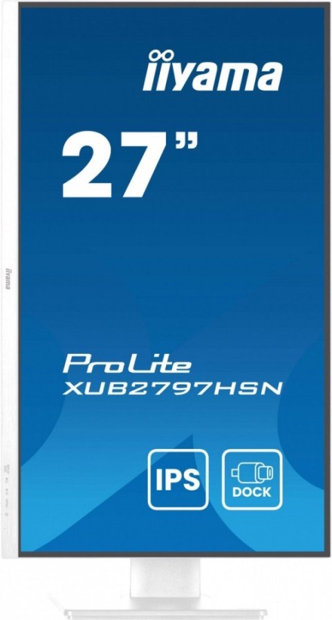 IIYAMA Monitor 27 cali XUB2797HSN-W2 IPS,FHD,USB-C Dock,HAS,300cd,1ms,sRGB99%,100Hz,HDMI,DP-out,USBx4,RJ45,2x2W/5y/
