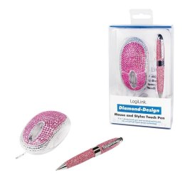 LogiLink Mysz przewodowa LogiLink ID0124 Diamond optyczna USB 800dpi różowa & TouchPen
