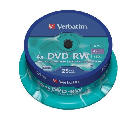 Verbatim Płyty DVD-RW Verbatim 4x 4.7GB (Cake 25) MATT SILVER