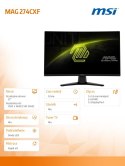MSI Monitor MAG 274CXF 27 cali LED/FHD/Zakrzywiony/280Hz/Czarny