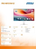 MSI Monitor PRO MP251W E2 24.5 cala/LED/FHD/Flat/120Hz/Biały
