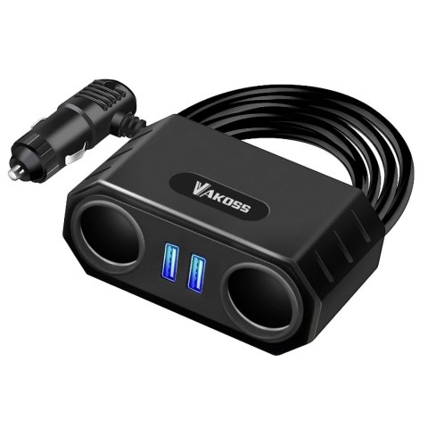 Vakoss Rozgałęziacz gniazda zapalniczki VAKOSS TP-3264K 2 gniazda + 2xUSB, z przewodem