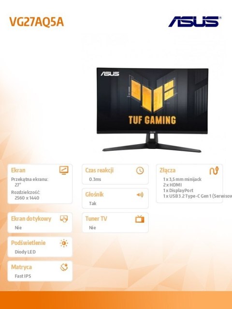 Asus Monitor 27 cali VG27AQ5A QHD fIPS 0.3MS HDMI DP