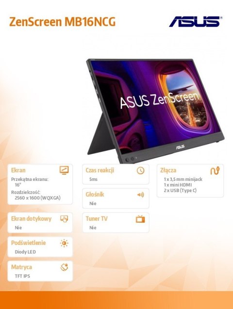 Asus Monitor 16 inches MB16NCG IPS WQXGA USBC mHDMI