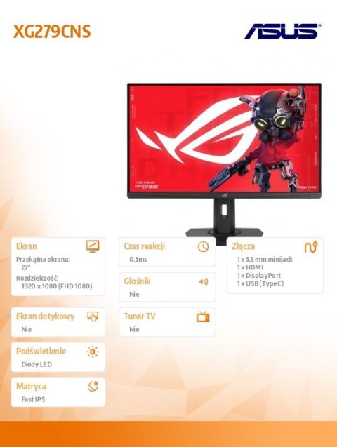 Asus Monitor 27 cali XG279CNS ROG DP HDMI USB-C 0.3MS