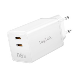 LogiLink Ładowarka sieciowa LogiLink PA0367 USB GaN, 65 W, 2x USB-C (PD 3.0/QC 4.0), biała