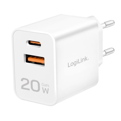 LogiLink Ładowarka sieciowa LogiLink PA0369 USB GaN, 20 W, 1x USB-C (PD), 1x USB-A, biała