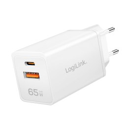 LogiLink Ładowarka sieciowa LogiLink PA0371 USB GaN, 65 W, 1x USB-C (PD), 1x USB-A (QC), biała