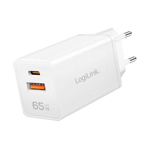 LogiLink Ładowarka sieciowa LogiLink PA0371 USB GaN, 65 W, 1x USB-C (PD), 1x USB-A (QC), biała