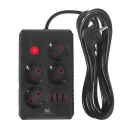 Maclean Listwa zasilająca Maclean MCE393 B, przedłużacz 4 gniazda + 3xUSB, 110-240V AC 50/60Hz, 2.1A max 2500W, 3m, czarna