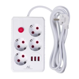 Maclean Listwa zasilająca Maclean MCE393 W, przedłużacz 4 gniazda + 3xUSB, 110-240V AC 50/60Hz, 2.1A max 2500W, 3m, biała
